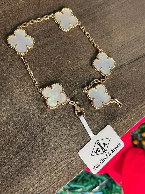 18k Gold Vca Alhambra Bracelet Mother Of pearl 5 motifs Van cleef &arpels (100% Real Pictures)