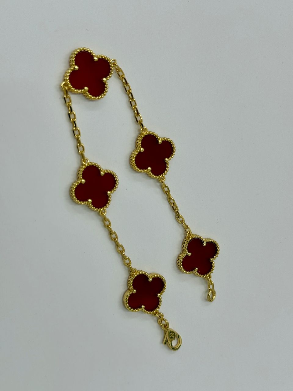 Vca carnelier 5 clovers bracelets red carnelier 18k solid gold vermeil