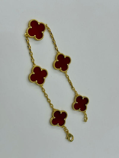 Vca carnelier 5 clovers bracelets red carnelier 18k solid gold vermeil