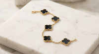 18k Gold 5 Motif Clover Bracelet in Deep Black Onyx & Gold vermeil with original packaging