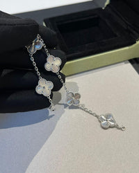 18k White Gold Vca Alhambra Bracelet White Gold Guilloché  5 motifs Van cleef & arpels (100% Real Pictures)
