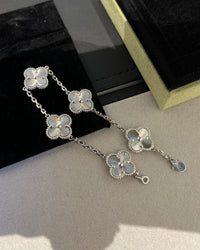 18k White Gold Vca Alhambra Bracelet White Gold Guilloché  5 motifs Van cleef & arpels (100% Real Pictures)
