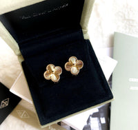 Van cleef and arpels 18k Gold Earrings Guilloché alhambra 1 motif clover