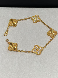 18k Gold VCA Vintage Alhambra 5-Motif Guilloché & Diamond Bracelet – Gold Vermeil Finish