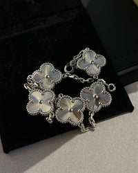 18k White Gold Vca Alhambra Bracelet White Gold Guilloché  5 motifs Van cleef & arpels (100% Real Pictures)