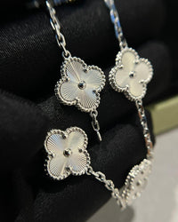 18k White Gold Vca Alhambra Bracelet White Gold Guilloché  5 motifs Van cleef & arpels (100% Real Pictures)