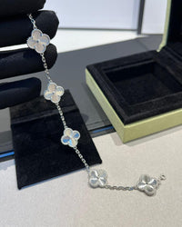 18k White Gold Vca Alhambra Bracelet White Gold Guilloché  5 motifs Van cleef & arpels (100% Real Pictures)