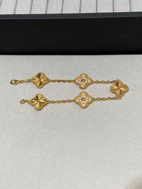 18k Gold VCA Vintage Alhambra 5-Motif Guilloché & Diamond Bracelet – Gold Vermeil Finish