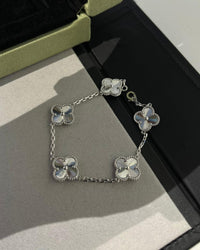 18k White Gold Vca Alhambra Bracelet White Gold Guilloché  5 motifs Van cleef & arpels (100% Real Pictures)