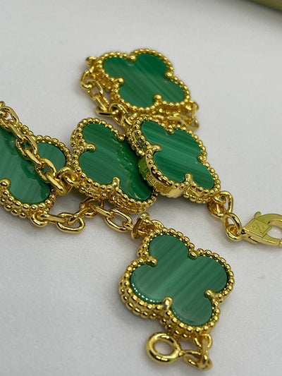 18k Gold Alhambra Malachite Bracelet in 18k Gold with Full Set Packaging