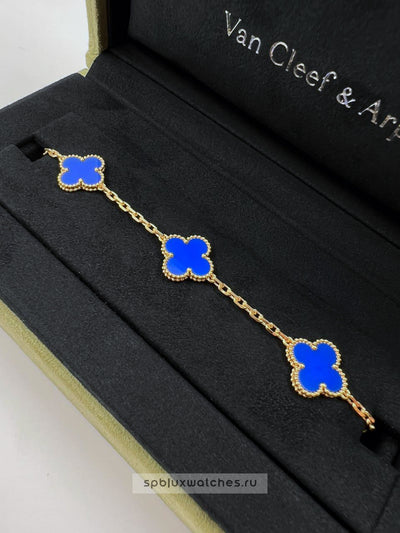 New 18k Gold Vca Vintage 5 Motif Blue Agate Bracelet