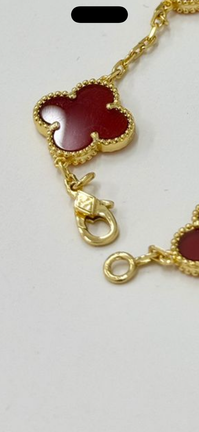 Vca carnelier 5 clovers bracelets red carnelier 18k solid gold vermeil