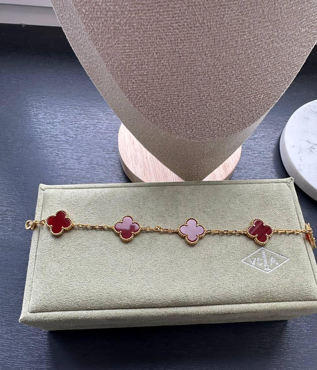 Vca carnelier 5 clovers bracelets red carnelier 18k solid gold vermeil