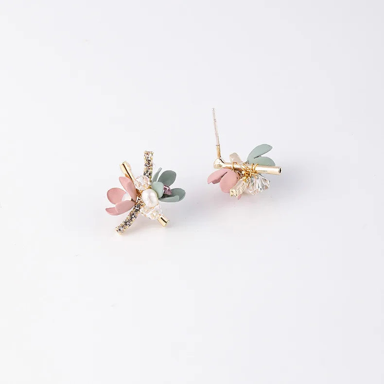 Korean Style Trendy Handmade Colorful Sweet Flowers Stud Earrings For Women