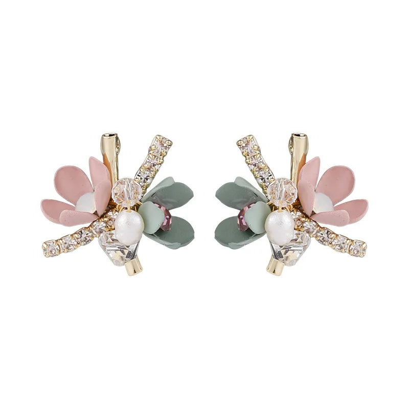 Korean Style Trendy Handmade Colorful Sweet Flowers Stud Earrings For Women