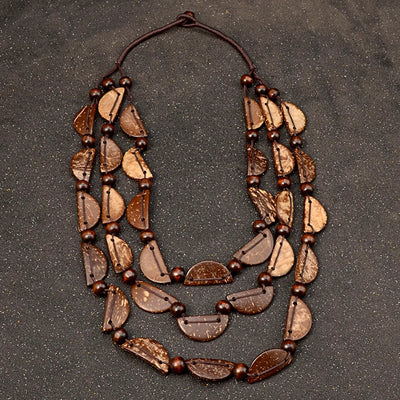 Bohemia Statement Necklace Women Multi Layer Bib Beads Wood Pendant Long Necklace