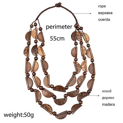 Bohemia Statement Necklace Women Multi Layer Bib Beads Wood Pendant Long Necklace