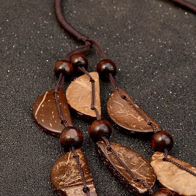 Bohemia Statement Necklace Women Multi Layer Bib Beads Wood Pendant Long Necklace