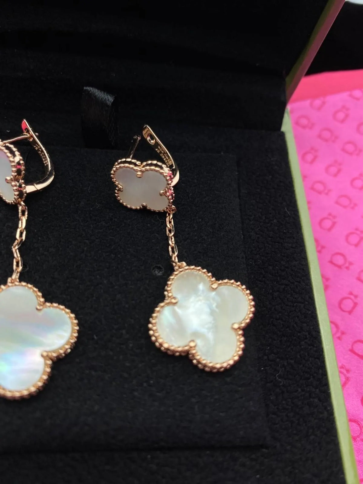 Vintage 18K Gold & Mother-of-Pearl Drop Earrings - Luxury Jewelry"