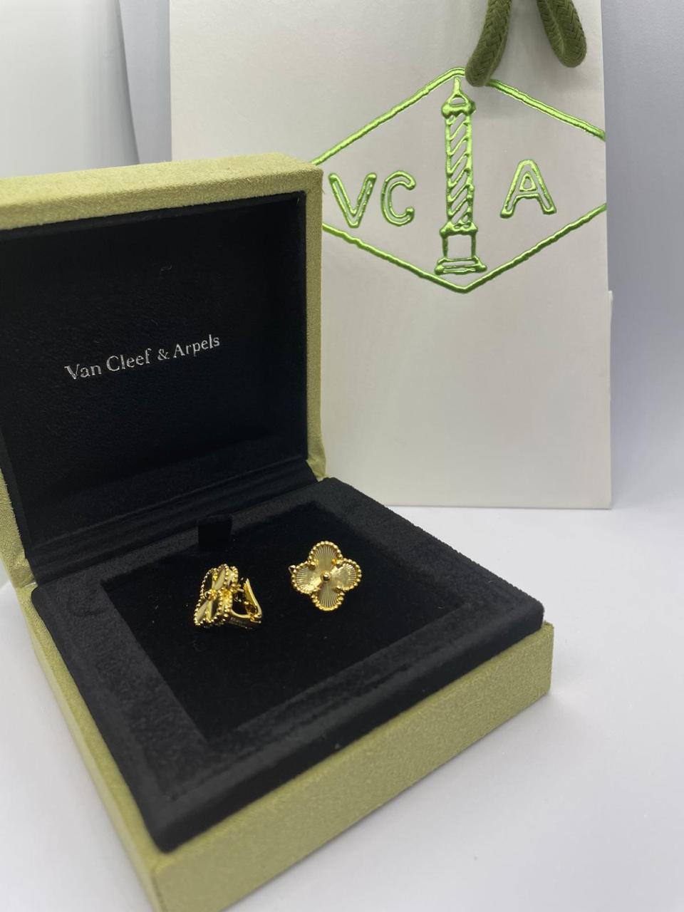 18k Gold Earrings Vintage Alhambra Guilloché Earrings in 18k Yellow Gold