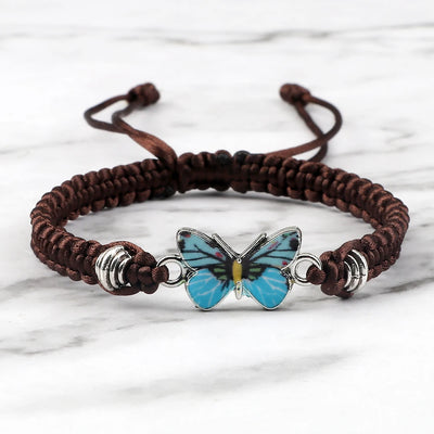 Handmade Braided String Bracelet For Women Blue Butterfly Pendant