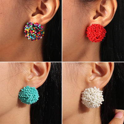 Bohemian Handmade Round Rice Beads Earrings for Women