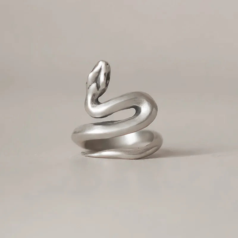 925 Sterling Silver Snake Frosted Adjustable Ring For Women