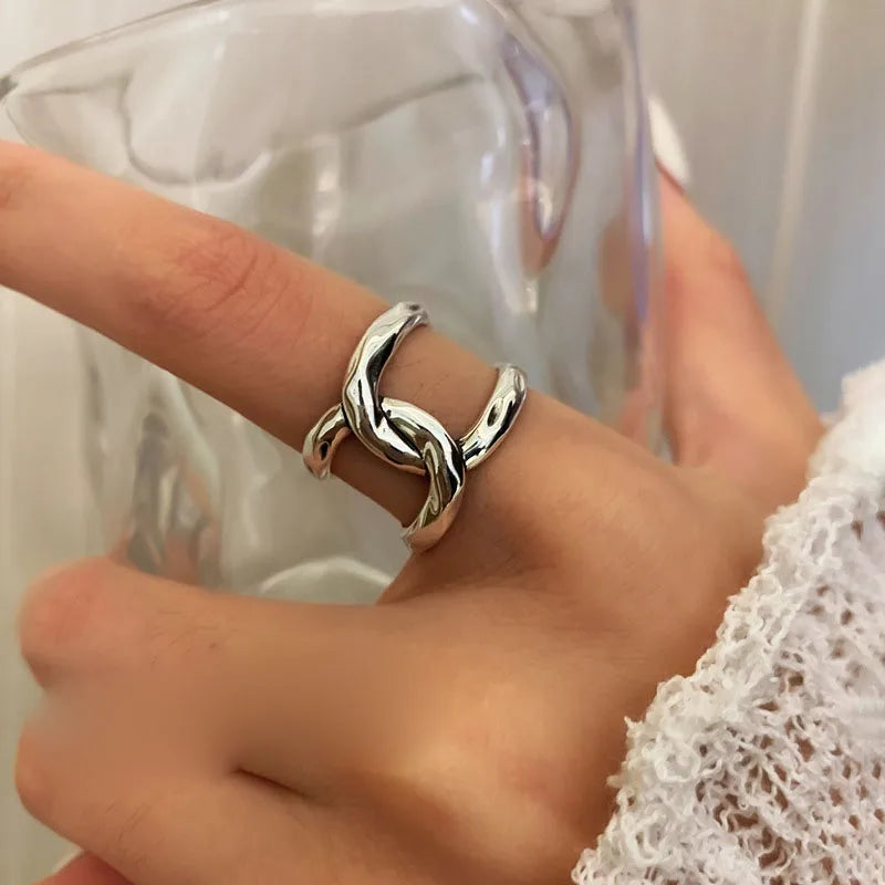 925 Sterling Silver Simple Retro Cross Lines Rings For Women