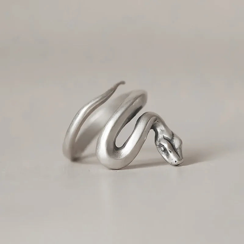 925 Sterling Silver Snake Frosted Adjustable Ring For Women