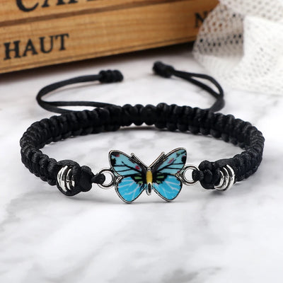 Handmade Braided String Bracelet For Women Blue Butterfly Pendant