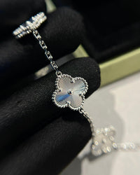 18k White Gold Vca Alhambra Bracelet White Gold Guilloché  5 motifs Van cleef & arpels (100% Real Pictures)