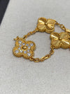 18k Gold VCA Vintage Alhambra 5-Motif Guilloché & Diamond Bracelet – Gold Vermeil Finish