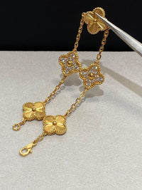 18k Gold VCA Vintage Alhambra 5-Motif Guilloché & Diamond Bracelet – Gold Vermeil Finish