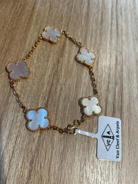18k Gold Vca Alhambra Bracelet Mother Of pearl 5 motifs Van cleef &arpels (100% Real Pictures)