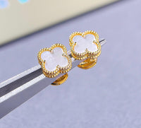Van cleef and arpels 18k Gold Earrings Mother Of Peal alhambra 1 motif clover ( 100% Real Pictures)