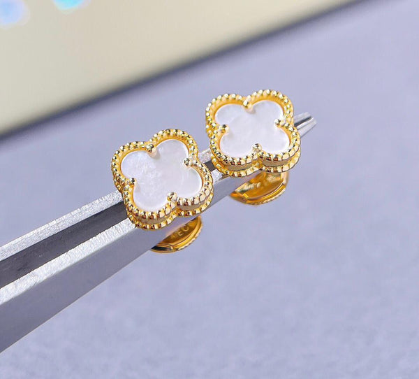 Van cleef and arpels 18k Gold Earrings Mother Of Peal alhambra 1 motif clover ( 100% Real Pictures)